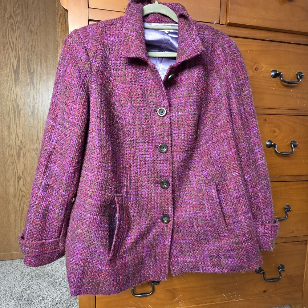 Coldwater Creek Tweed Blazer Jacket  Size 18 Hot Pink Brown Button Office